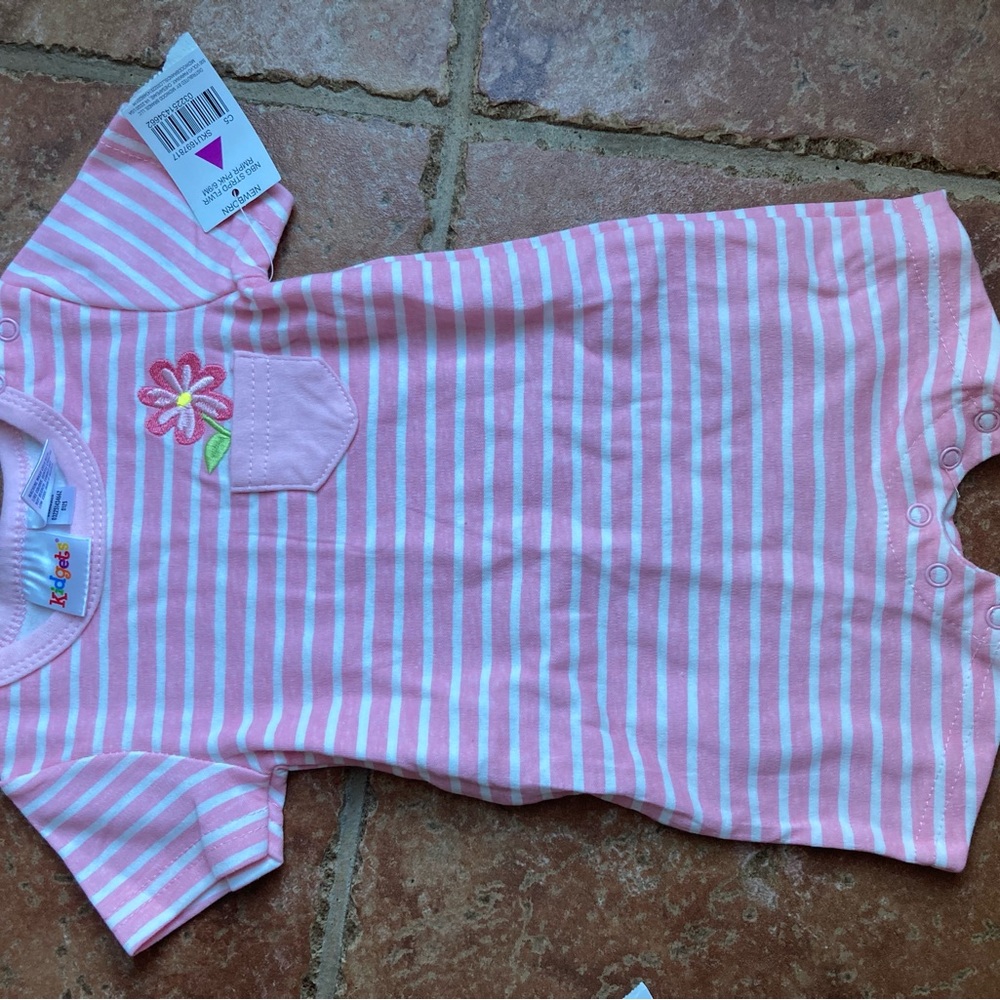 Pink Striped Baby Onesie with Flower Embroidery